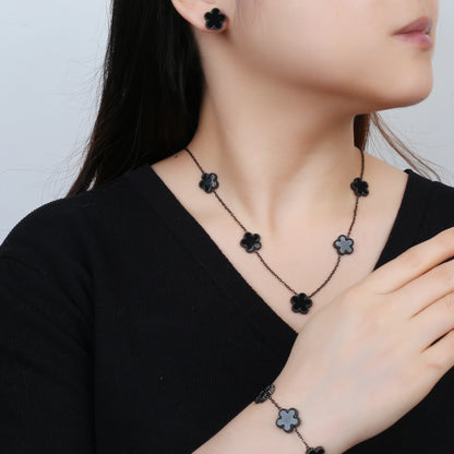 Stainless Steel Hot Sale Five Leaf Flower Gold Color Clover Jewelry Set Bracelet Necklace Earrings High Quality Luxury  Jewelry