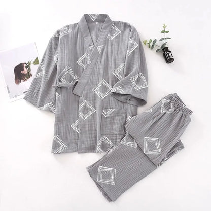 New Japanese-style Kimono Two-piece Couple Pajamas Cotton Gauze Sleepwear Woman Summer Homewear  Loose Thin Robes Nightgown