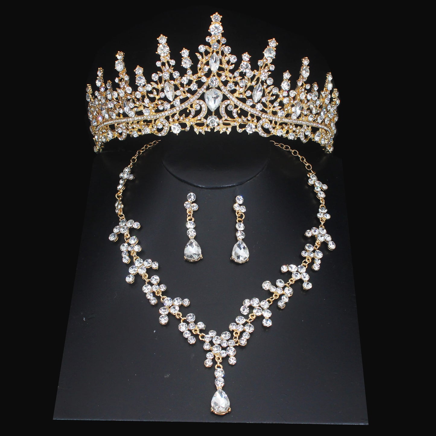 Pink Crystal Bridal Jewelry Sets For Women Girl Princess Tiara/Crown Earring Necklace Wedding Pageant Prom Jewelry Accessories