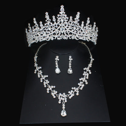 Pink Crystal Bridal Jewelry Sets For Women Girl Princess Tiara/Crown Earring Necklace Wedding Pageant Prom Jewelry Accessories