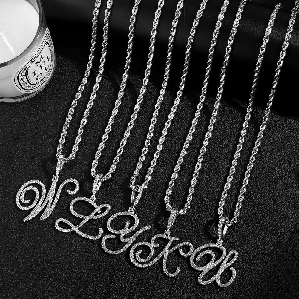 Stainless Steel Rope Chain with CZ Letter Necklace for Women Personalized Initial Pendant Necklaces Fashion Jewelry Gift