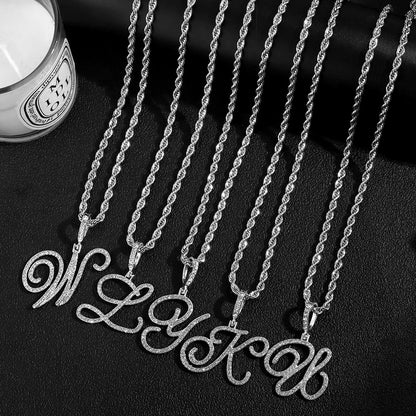 Stainless Steel Rope Chain with CZ Letter Necklace for Women Personalized Initial Pendant Necklaces Fashion Jewelry Gift