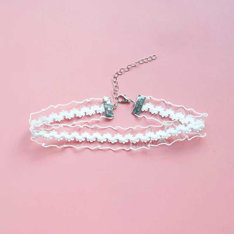Choker Necklace For Women Elegant White Lace Velvet Stretch Strip Flower Star Pendant Short Clavicle Necklace Aesthetic Jewelry