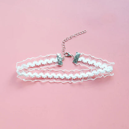 Choker Necklace For Women Elegant White Lace Velvet Stretch Strip Flower Star Pendant Short Clavicle Necklace Aesthetic Jewelry