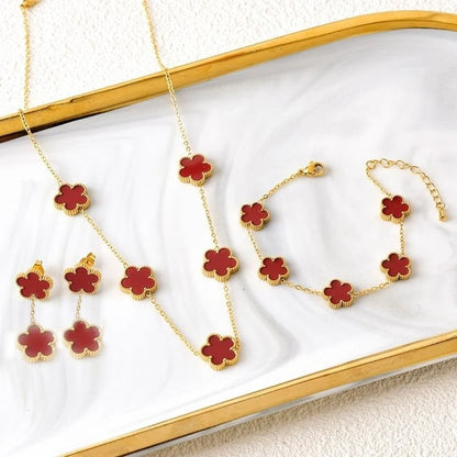 New Trend Five Leaf Flower Stainless Steel Jewelry Set Bracelet Necklace Earrings Classic for Woman Party Luxury Jewelry Clover