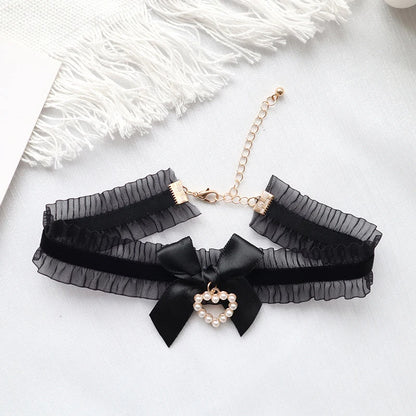 Fashion Choker Necklace For Women Sexy Black White Lace Stretch Strip Pendant Short Clavicle Gothic Necklace Aesthetic Jewelry