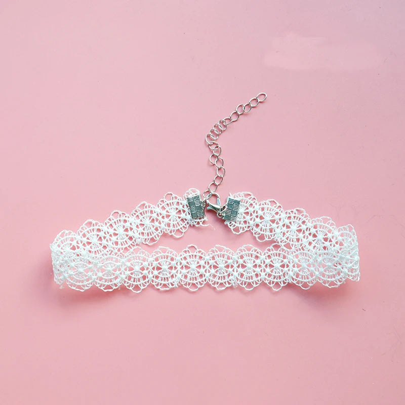 Choker Necklace For Women Elegant White Lace Velvet Stretch Strip Flower Star Pendant Short Clavicle Necklace Aesthetic Jewelry