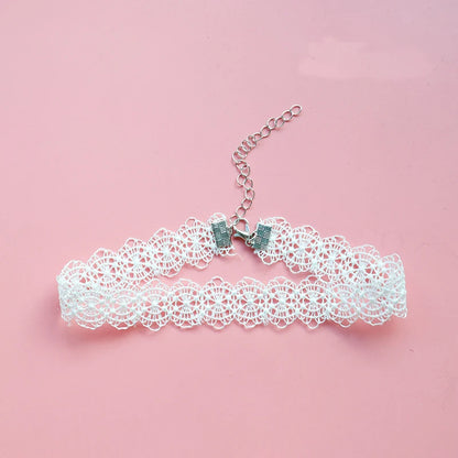 Choker Necklace For Women Elegant White Lace Velvet Stretch Strip Flower Star Pendant Short Clavicle Necklace Aesthetic Jewelry