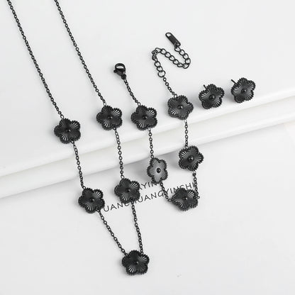 New Trend Five Leaf Flower Stainless Steel Jewelry Set Bracelet Necklace Earrings Classic for Woman Party Luxury Jewelry Clover
