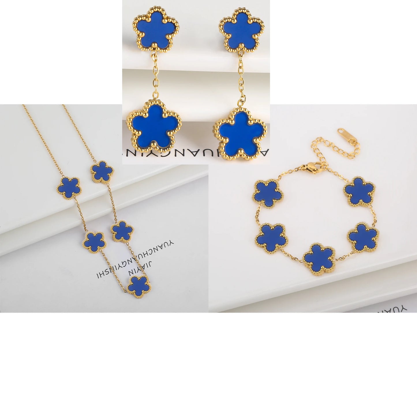 New Trend Five Leaf Flower Stainless Steel Jewelry Set Bracelet Necklace Earrings Classic for Woman Party Luxury Jewelry Clover