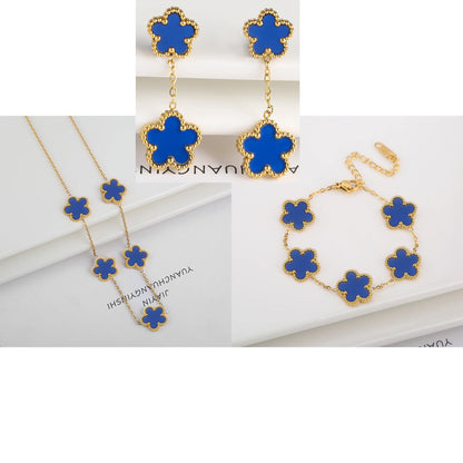 New Trend Five Leaf Flower Stainless Steel Jewelry Set Bracelet Necklace Earrings Classic for Woman Party Luxury Jewelry Clover