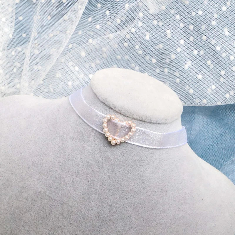 Choker Necklace For Women Elegant White Lace Velvet Stretch Strip Flower Star Pendant Short Clavicle Necklace Aesthetic Jewelry