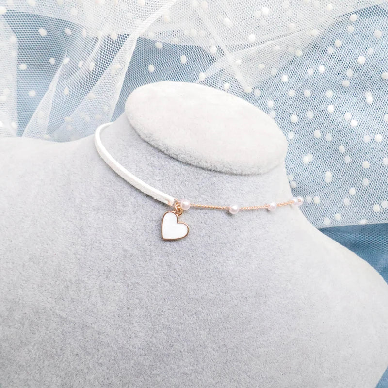 Choker Necklace For Women Elegant White Lace Velvet Stretch Strip Flower Star Pendant Short Clavicle Necklace Aesthetic Jewelry