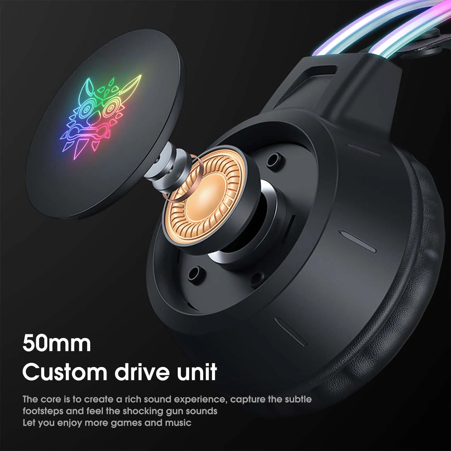Onikuma Gaming Headset with Flexible HD Microphone, Gamer Headset, RGB Headphone, 3.5mm for PC, PS4, Xbox, PS5 Switch, Computer