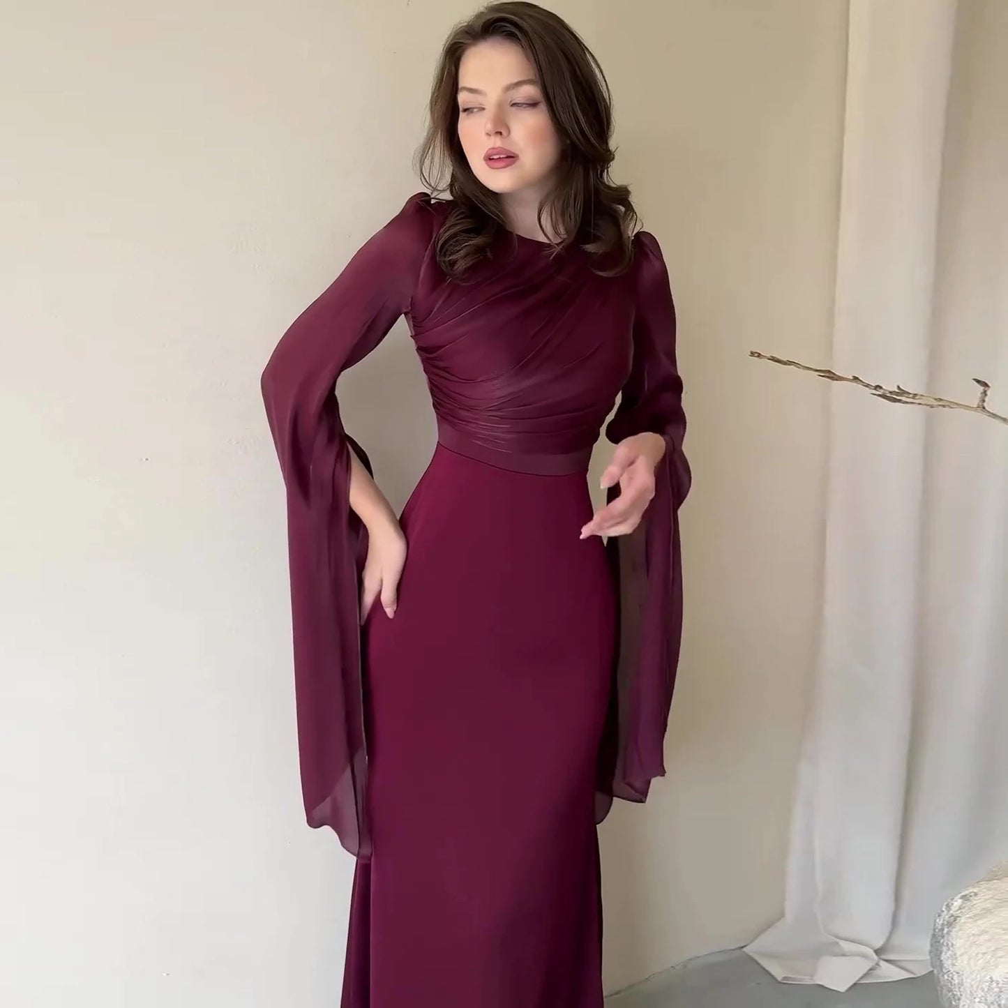 Women Elegant O Neck Swing Sleeve Slim Sheath Folds Long Dress Spring Summer Party Maxi Dresses