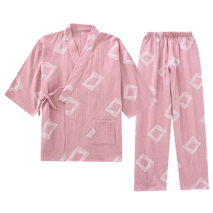 New Japanese-style Kimono Two-piece Couple Pajamas Cotton Gauze Sleepwear Woman Summer Homewear  Loose Thin Robes Nightgown