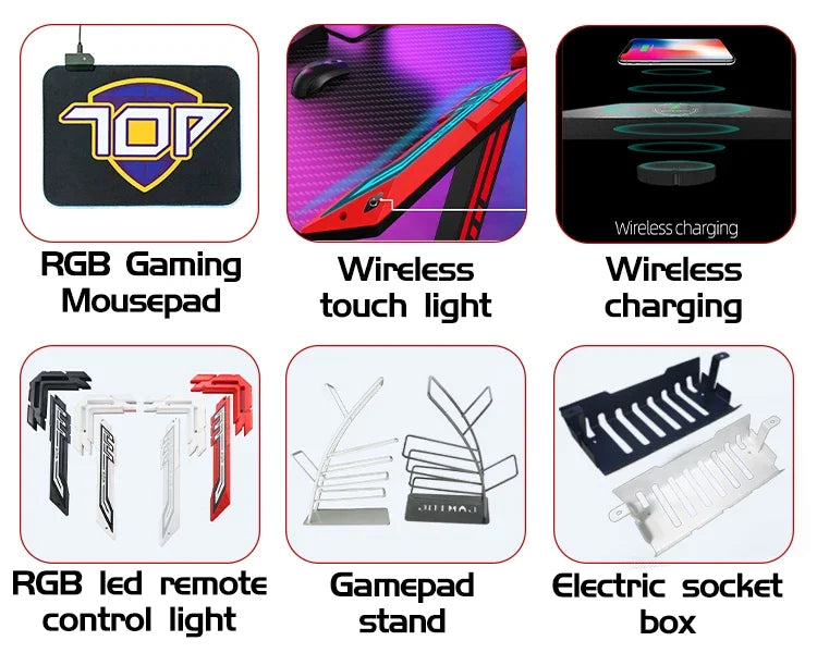 Factory wholesale black gaming room computer desk for gaming pc custom cheap gaming table R shaped large rgb silla gamer