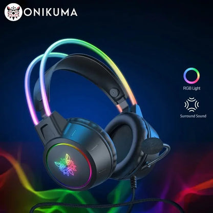 Onikuma Gaming Headset with Flexible HD Microphone, Gamer Headset, RGB Headphone, 3.5mm for PC, PS4, Xbox, PS5 Switch, Computer
