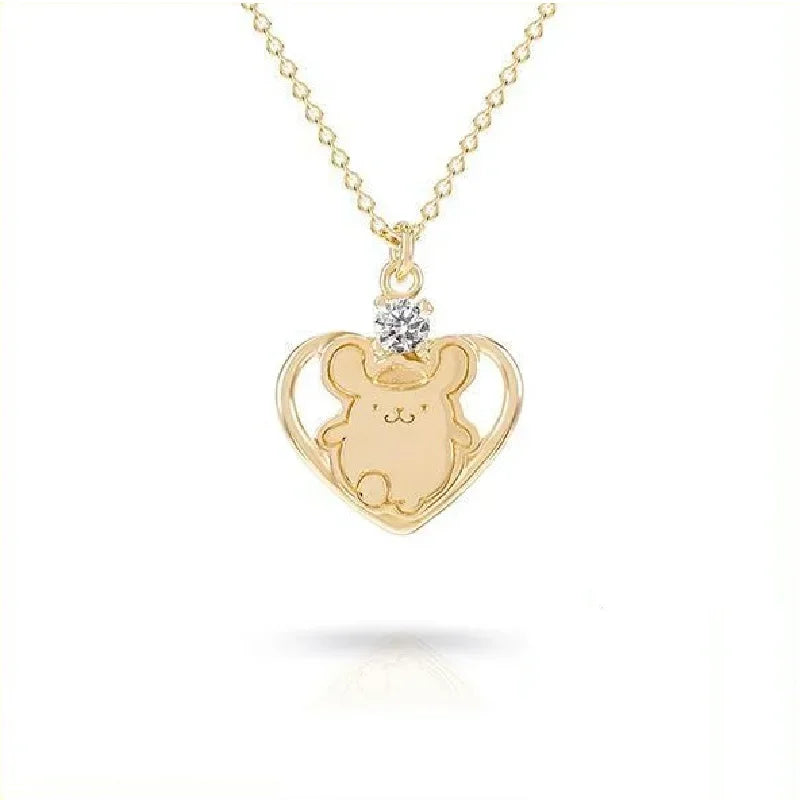 Hello Kitty Necklace Sanrio Anime Character Pink Peach Heart Crystal Cat Push-Pull Bracelet Pendant Couple Decoration Girl Gift