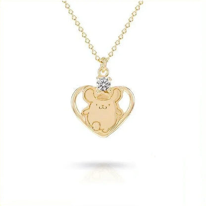 Hello Kitty Necklace Sanrio Anime Character Pink Peach Heart Crystal Cat Push-Pull Bracelet Pendant Couple Decoration Girl Gift