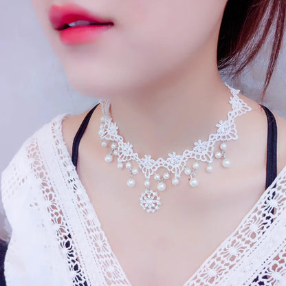Fashion Choker Necklace For Women Sexy Black White Lace Stretch Strip Pendant Short Clavicle Gothic Necklace Aesthetic Jewelry