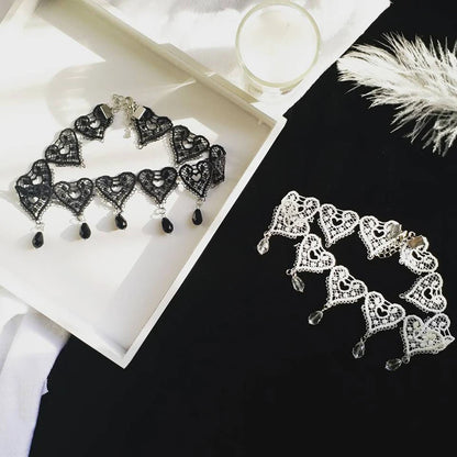 Fashion Choker Necklace For Women Sexy Black White Lace Stretch Strip Pendant Short Clavicle Gothic Necklace Aesthetic Jewelry