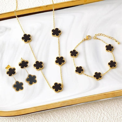 New Trend Five Leaf Flower Stainless Steel Jewelry Set Bracelet Necklace Earrings Classic for Woman Party Luxury Jewelry Clover