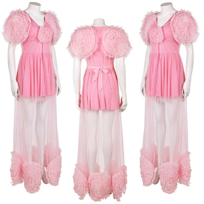 2024 Movie Wiked Fantasia Glinda Cosplay Pink Sleepwear Costume Women Coat Dress Night Wears Outfits Halloween Carnival Suit