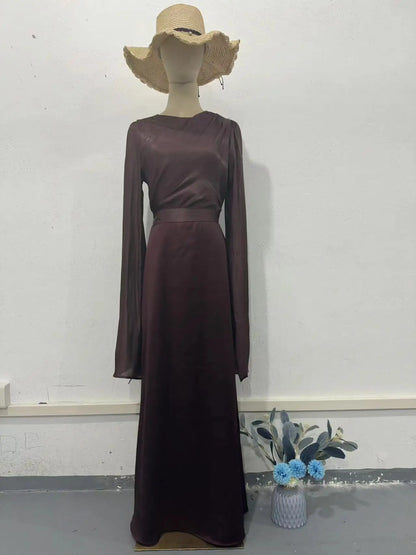 Women Elegant O Neck Swing Sleeve Slim Sheath Folds Long Dress Spring Summer Party Maxi Dresses