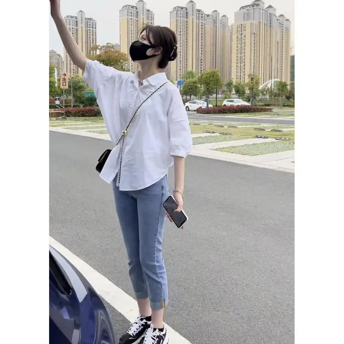Cotton Mid-sleeve Thin Woman Blous Shir 2025 Summer New Loose Fashion Irregular Shirt Casual Vacation Top Korean Women's Clothes