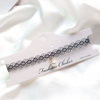 Fashion Choker Necklace For Women Sexy Black White Lace Stretch Strip Pendant Short Clavicle Gothic Necklace Aesthetic Jewelry