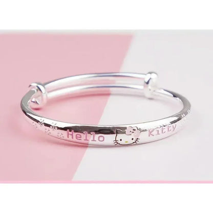 Sanrio Hello Kitty Necklace Anime Character Pink Peach Heart Crystal Cat Push-Pull Bracelet Pendant Couple Decoration Girl Gift