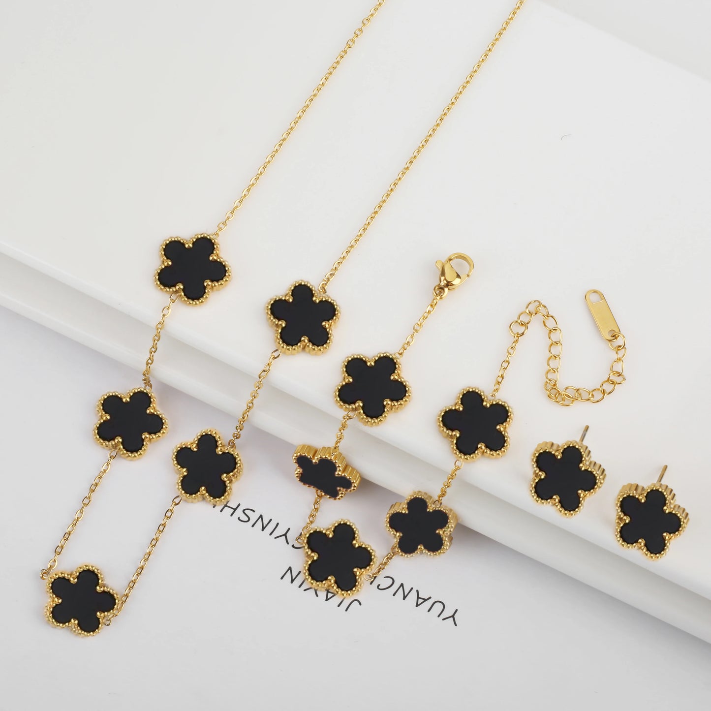 New Trend Five Leaf Flower Stainless Steel Jewelry Set Bracelet Necklace Earrings Classic for Woman Party Luxury Jewelry Clover