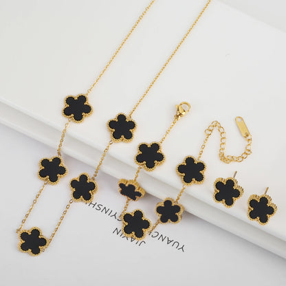 New Trend Five Leaf Flower Stainless Steel Jewelry Set Bracelet Necklace Earrings Classic for Woman Party Luxury Jewelry Clover