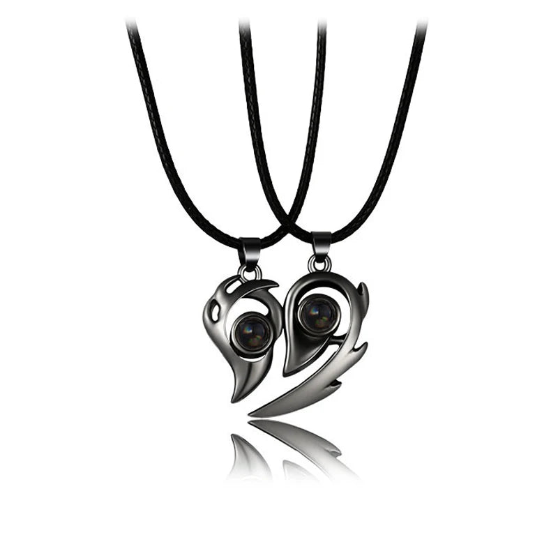 Korean Fashion Magnetic Couple Necklace For Lovers Gothic Punk Heart Pendant Necklace For Men Women Necklaces Party Gift Jewelry