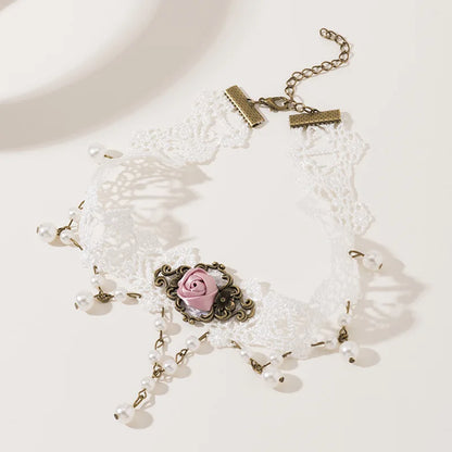 Fashion Choker Necklace For Women Sexy Black White Lace Stretch Strip Pendant Short Clavicle Gothic Necklace Aesthetic Jewelry