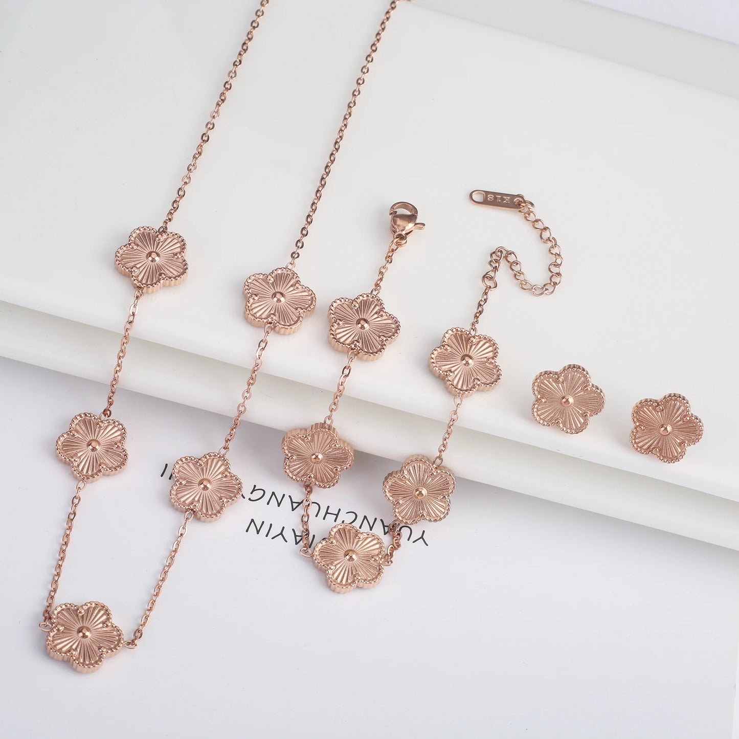 New Trend Five Leaf Flower Stainless Steel Jewelry Set Bracelet Necklace Earrings Classic for Woman Party Luxury Jewelry Clover