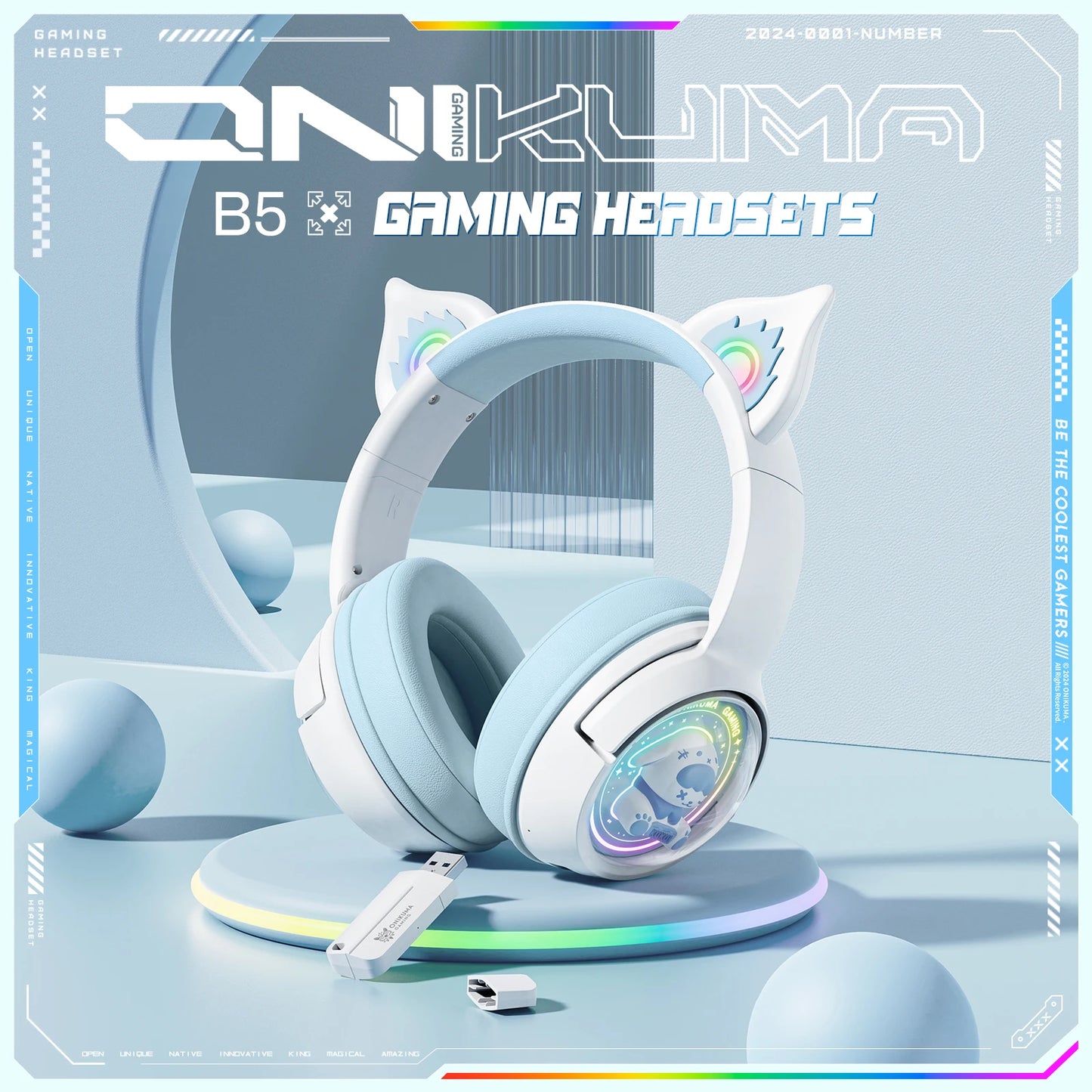 ONIKUMA B5 Wireless Gaming Headphone With RGB Lighting HD Mic Headsets Stereo Gamer Computer Earphones Gaming Headset For PC PS5