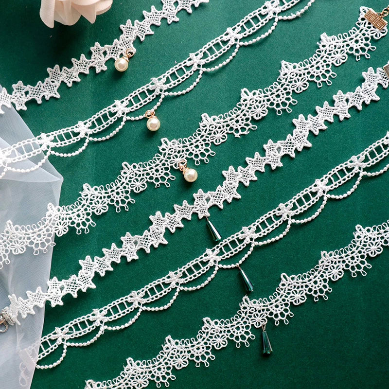 Choker Necklace For Women Elegant White Lace Velvet Stretch Strip Flower Star Pendant Short Clavicle Necklace Aesthetic Jewelry