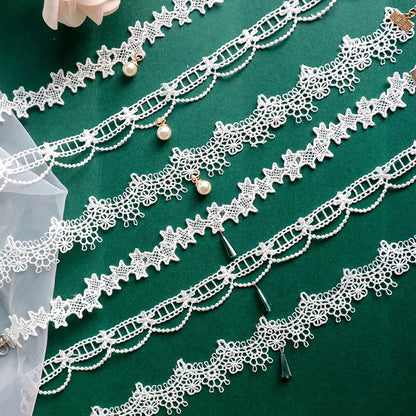 Choker Necklace For Women Elegant White Lace Velvet Stretch Strip Flower Star Pendant Short Clavicle Necklace Aesthetic Jewelry