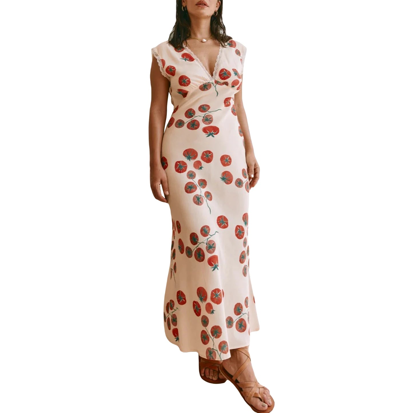 Women's Long Slim Tank Dress Summer Sleeveless Open Back Deep V Neck Floral Print Dresses Casual Elegant Long Dress