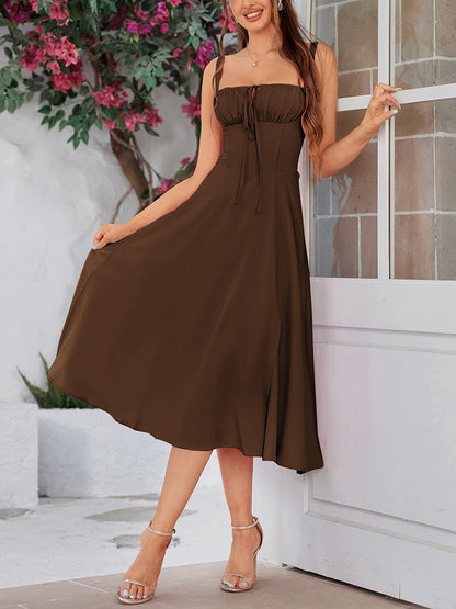 NewAsia Summer Sweet Solid Sleeveless Long Dress Women Fashion Bandage Camisole Dresses Padded Boned Robe Elegant Party Vestidos