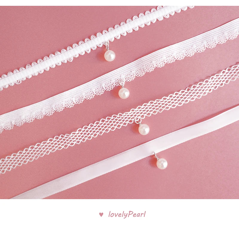 Choker Necklace For Women Elegant White Lace Velvet Stretch Strip Flower Star Pendant Short Clavicle Necklace Aesthetic Jewelry