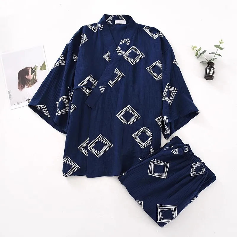 New Japanese-style Kimono Two-piece Couple Pajamas Cotton Gauze Sleepwear Woman Summer Homewear  Loose Thin Robes Nightgown