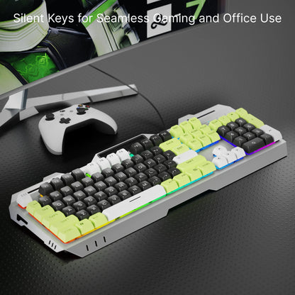 EWEADN GX90 Gaming Keyboard Wired, LED Backlit,Silent,Perfect for Gaming&Office, Ergonomic Design, Durable, for PC, Gaming, Work