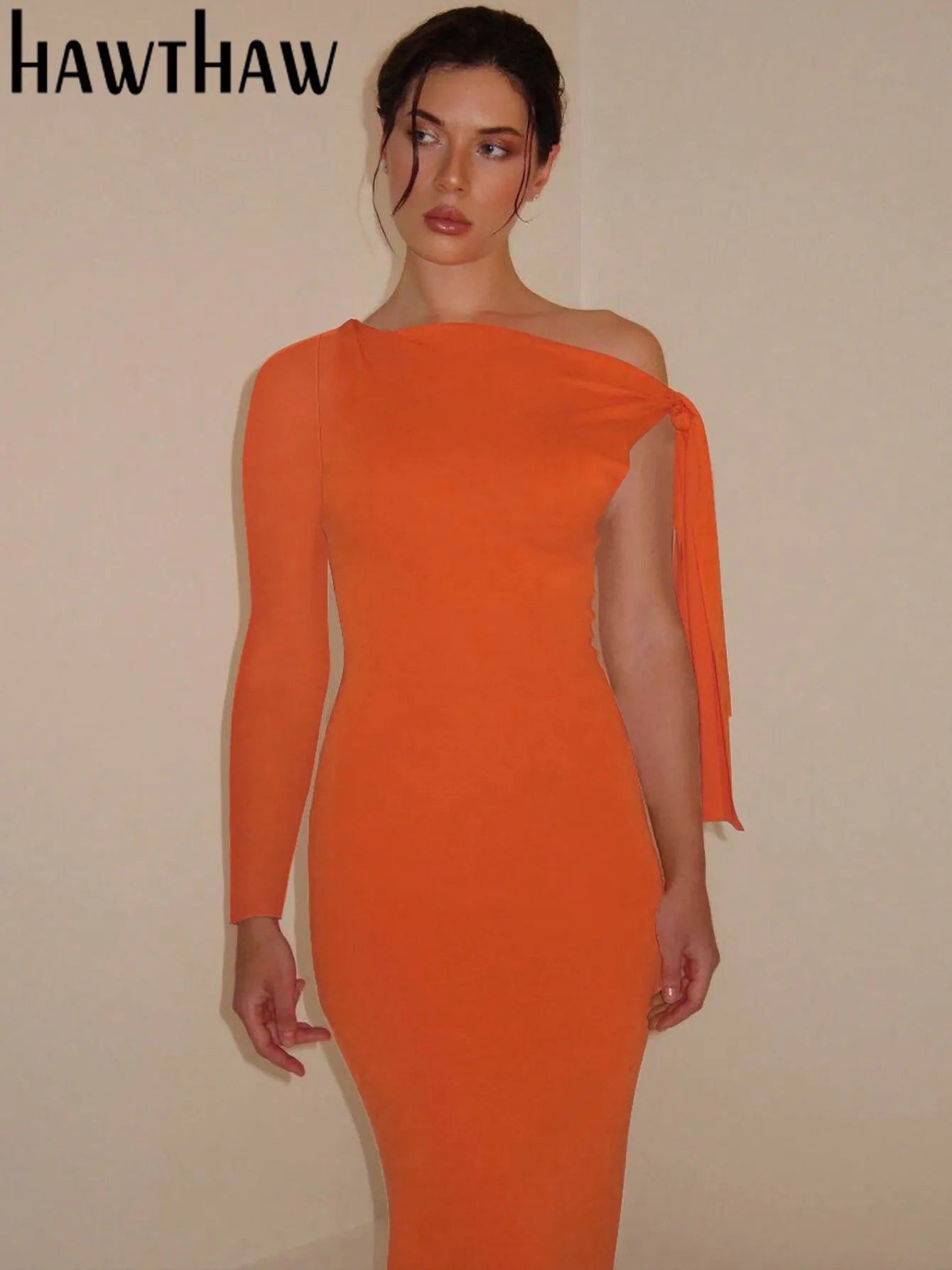 Hawthaw Women 2024 Spring Autumn Long Sleeve Party Club Evening Bodycon Basic Black Long Dress Wholesale Items For Business